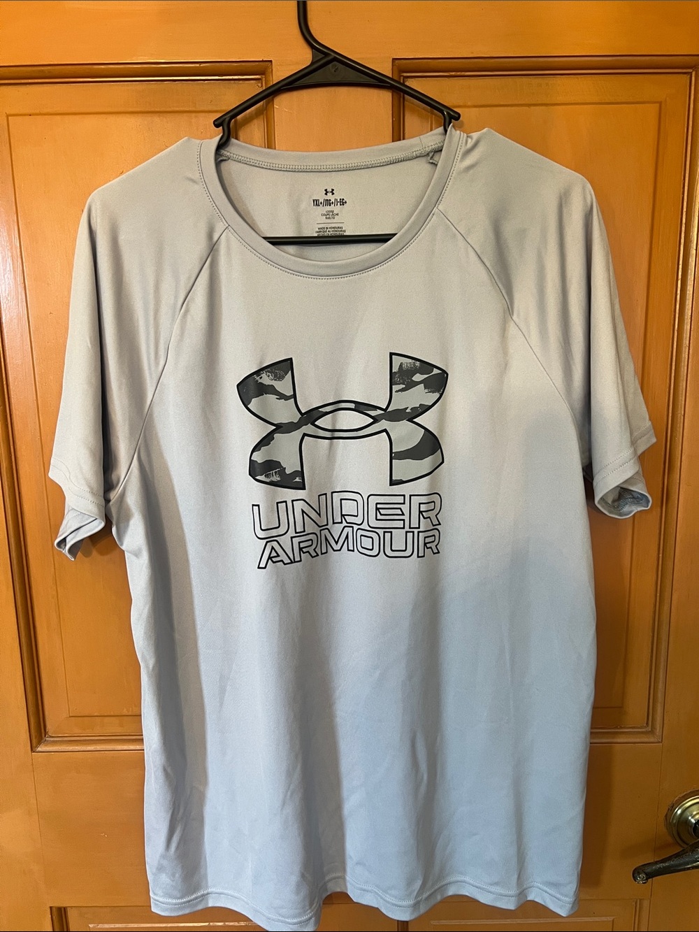 Under Armour Boy’s Light Gray Performance Tee with Camo Logo